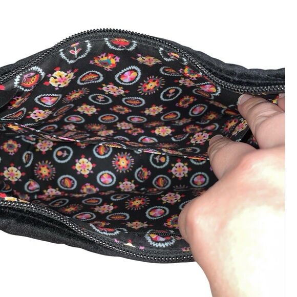 Vera Bradley Frannie Crescent Crossbody Purse Black Velvet Embroidered Floral - Picture 7 of 14